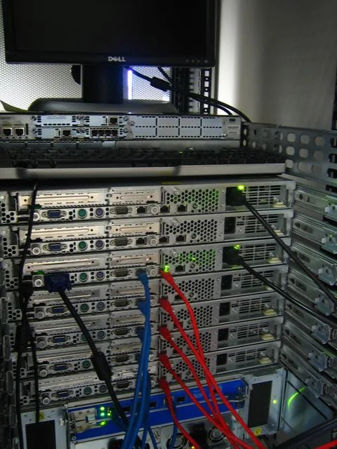 Server equipment and network cables installed in a rack
